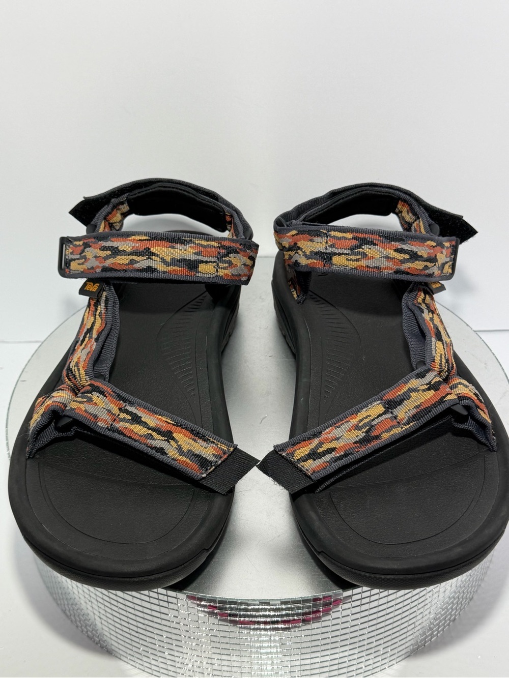 Teva Black Sandals with Orange and Yellow Accent Webbing size 9 new w /out tags